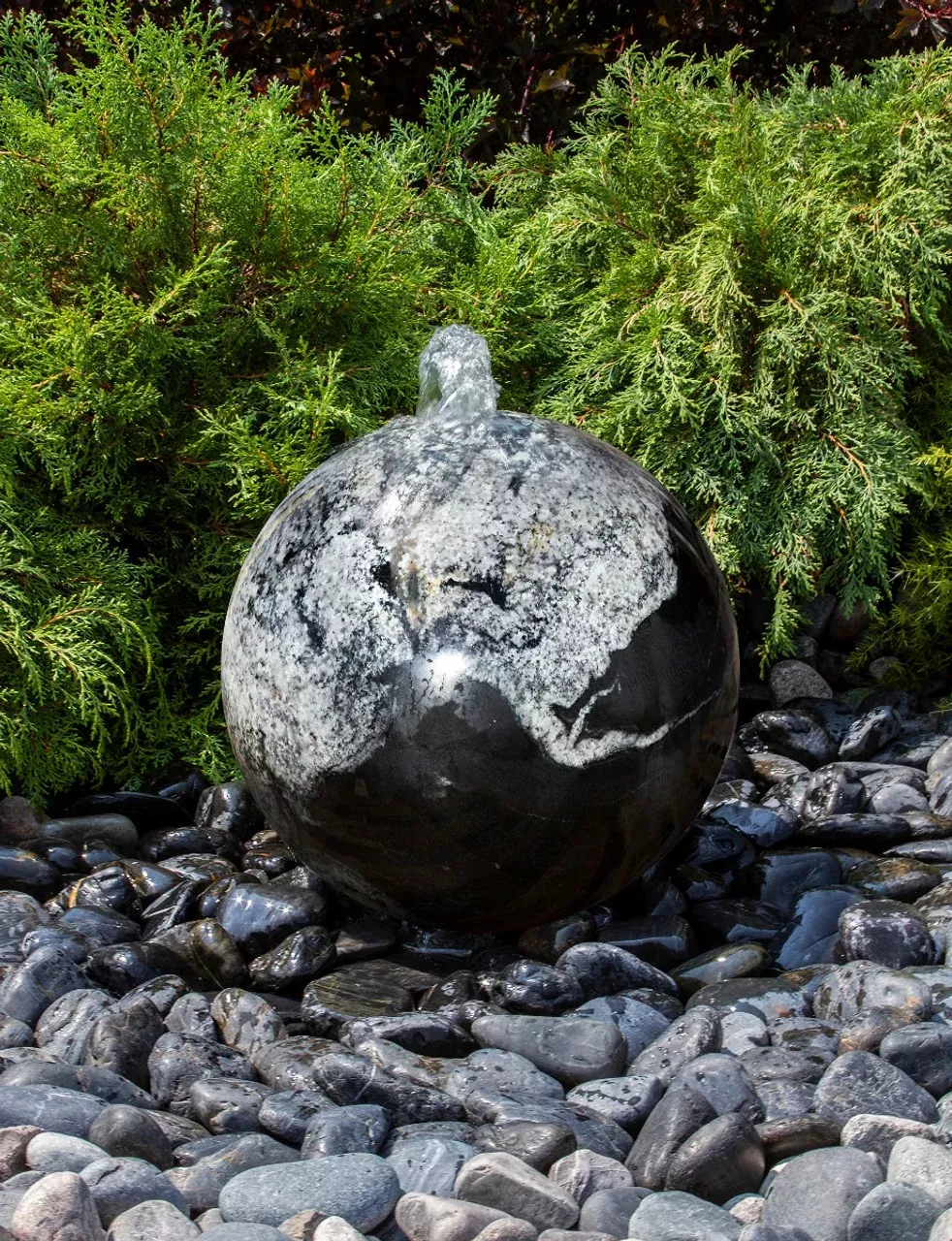 Blue Thumb Black Flower Granite Sphere Fountain