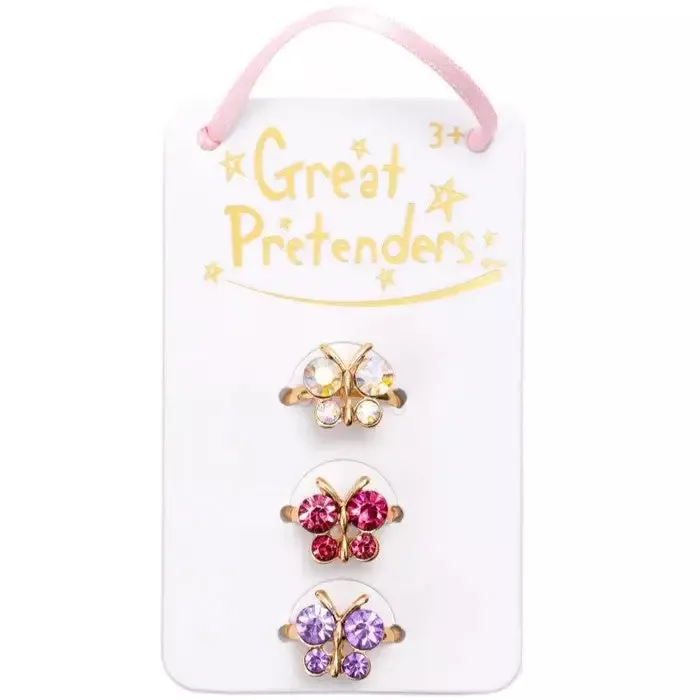Boutique Butterfly Gem Rings 3-Pack