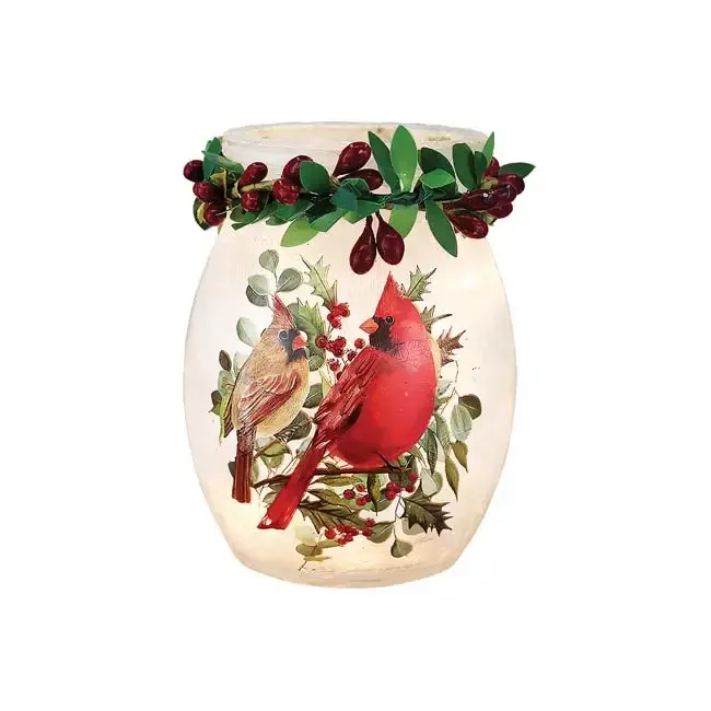 Cardinal Christmas Pre-Lit Small Jar with Garland