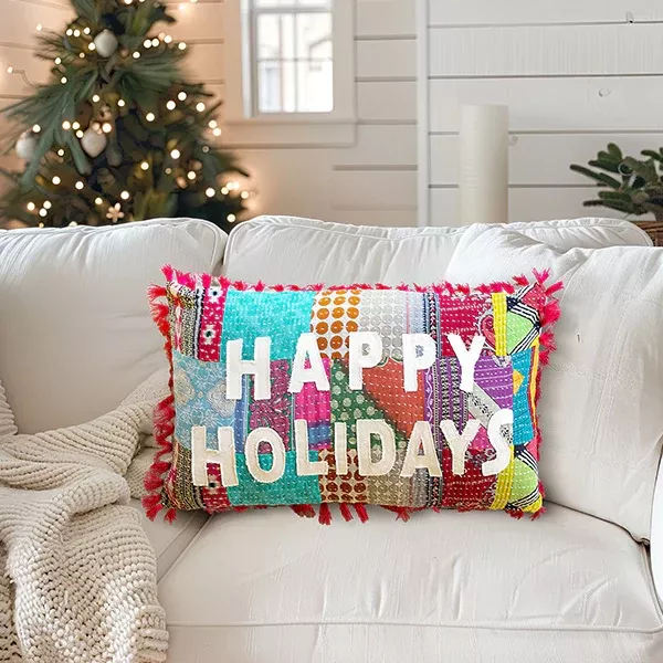Colorful Happy Holidays Pillow