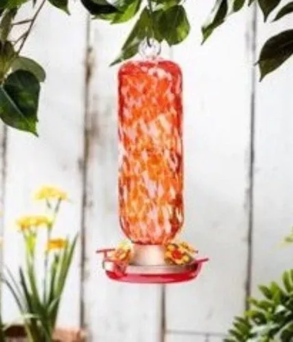 Cottage Garden Art Glass Hummingbird Feeder