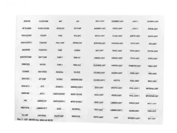 Decals, Auxiliary Equipment Labels