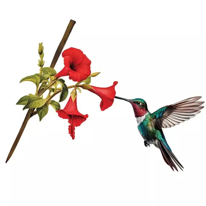 Decorative Tree Stake – Hummingbird with Flowers