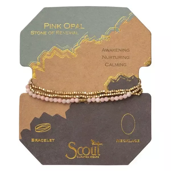 Delicate Stone Wrap Bracelet/Necklace – Pink Opal
