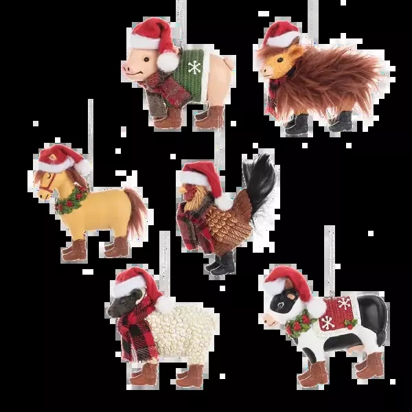 Farm Animal in Santa Hat Ornament – Assorted