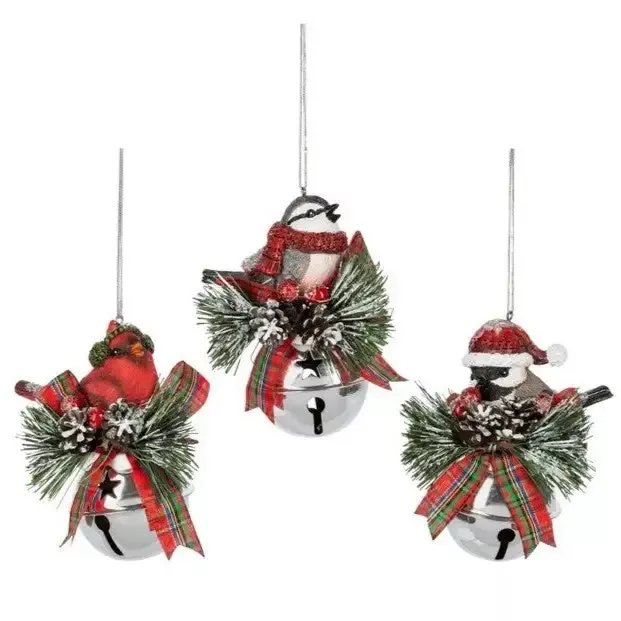 Featherd Friends Bird on Bell Ornament, Assorted
