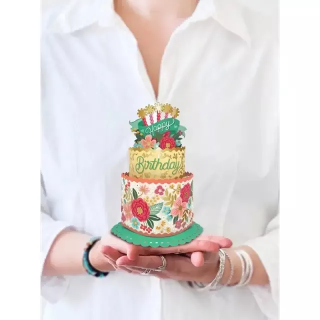 FreshCut Paper Pop Up Mini Blooming Birthday Cake 3D Greeting Card