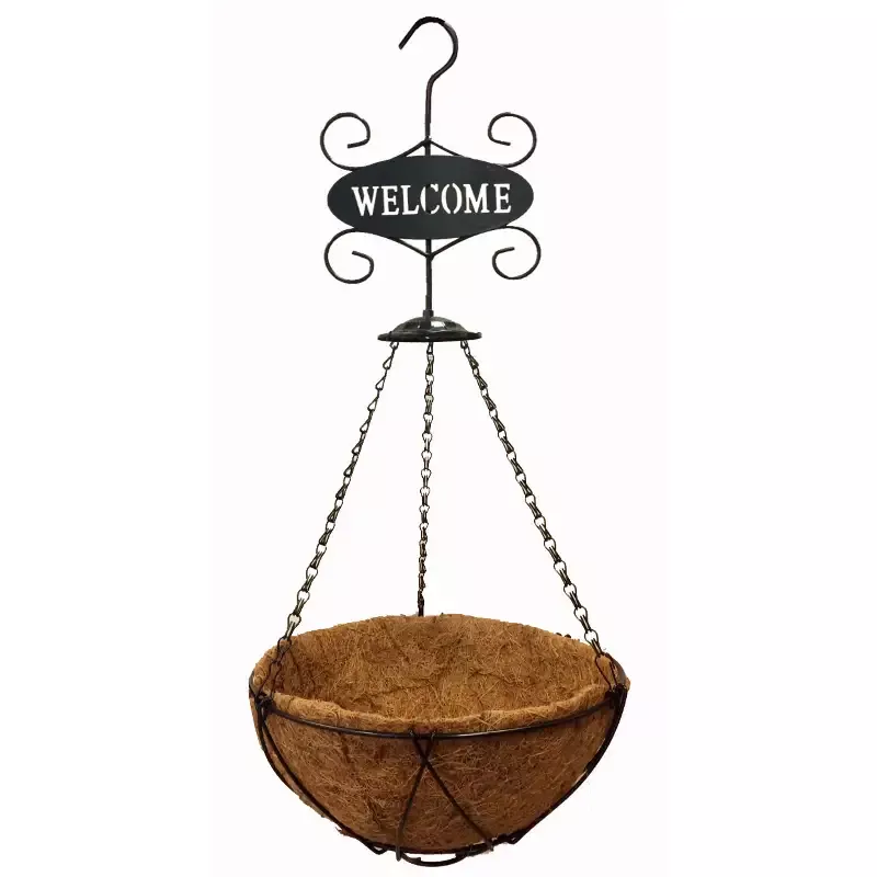 Gardener Select™ 12 in. Black Hanging Basket w/ Welcome Sign