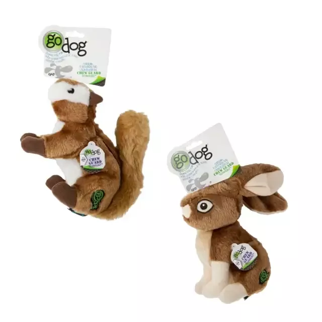 GODOG Wildlife Squeaky Plush Dog Toy, Large Assorted