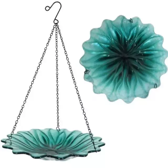 Hanging Combination Bird Feeder and Bath – Turquoise Dahlia