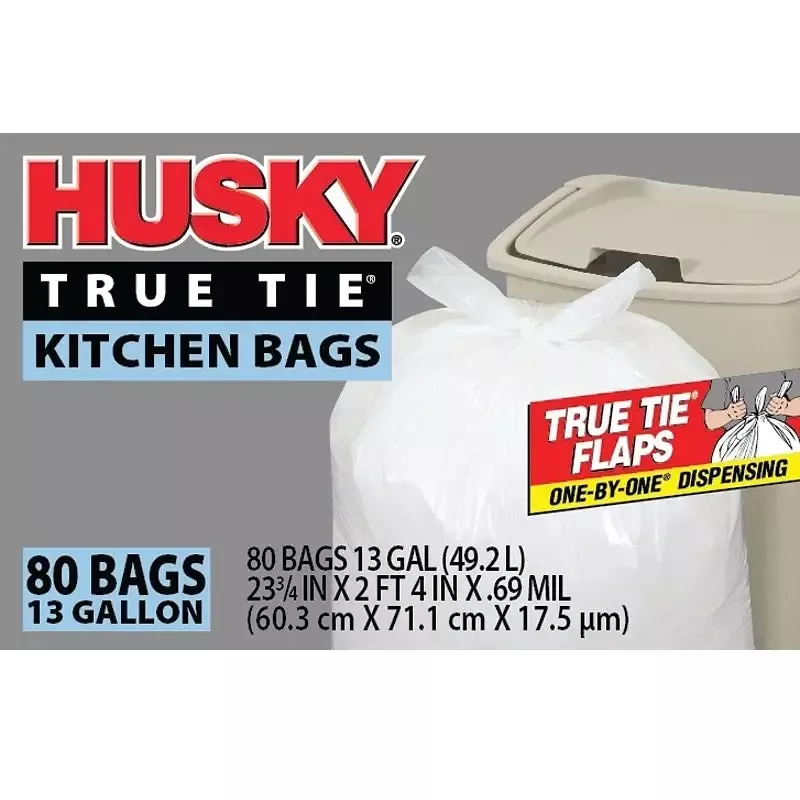 Kitchen Trash Bags, 13 Gal White – 80 Bags per Box