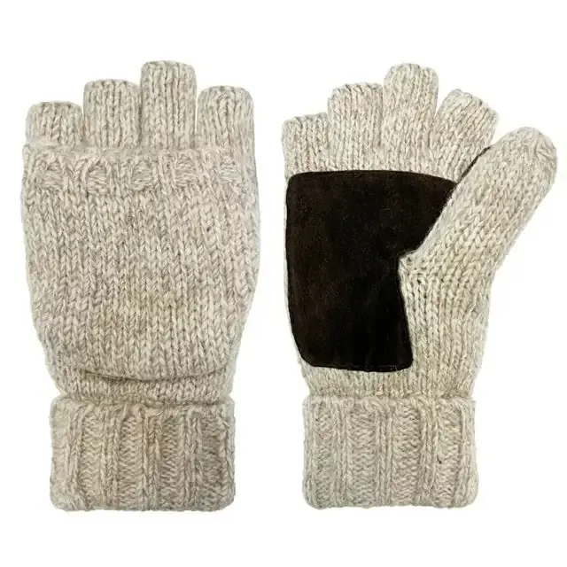 Men’s Marled Ragg Wool Pop Top Mittens, Natural