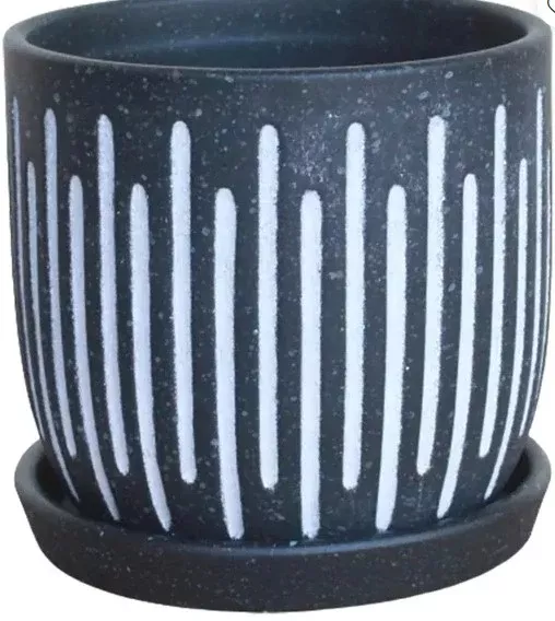 Nero Etched Egg Pot with Attached Saucer