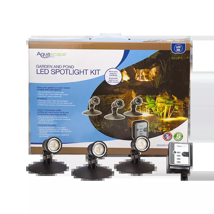 Pond and Landscape LED 3-Light Spotlight Kit with Transformer and Photocell Timer