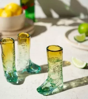 Recycled Glass Boot Shot Glass Blue and Amber
