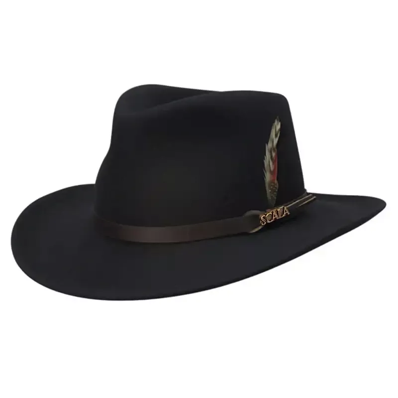 Scala Men’s Dakota Wool Felt Outback Hat, Black