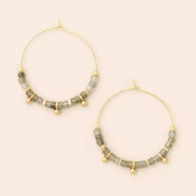 Stone Disc Hoop Earring – Labradorite/Gold