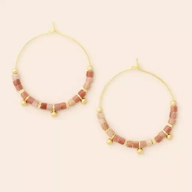Stone Disc Hoop Earring – Rhodonite/Gold