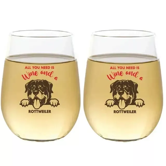 Wine-Oh! 2-Piece Stemless Shatterproof 16 oz. Wine Glasses, Rottweiler