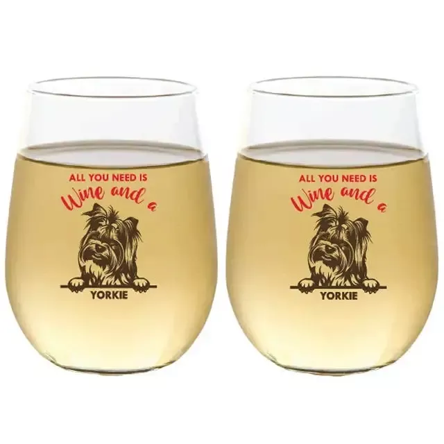 Wine-Oh! 2-Piece Stemless Shatterproof 16 oz. Wine Glasses, Yorkie